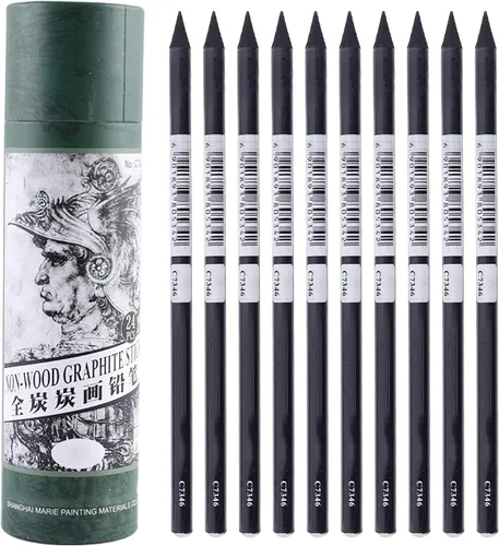 Palitos de carbón para artistas, 24 unidades, profesional, manga, bocetos, dibujo, lápiz de carbón, negro/lápiz de dibujo, sin madera (núcleo de