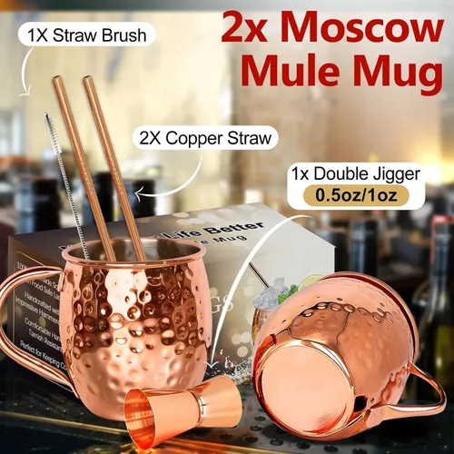 Miniatura 3 de LINALL Moscow Mule - Juego de 2 tazas de acero inoxidable chapadas en cobre de 18 onzas, para bebidas frías (2 unidades)