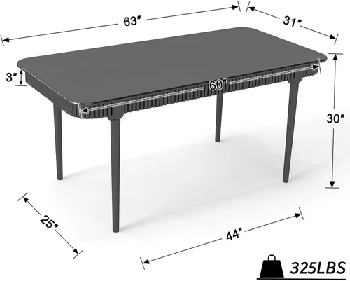 Miniatura 2 de LukeAlon Mesa de comedor de madera maciza de 63 pulgadas para 4-6, mesa de cocina moderna de mediados de siglo, mesa de comedor de granja para Negro