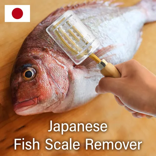 Miniatura 2 de YAMASAN KYOTO UJI Removedor de escamas de pescado con caja con dientes de sierra dentados de latón y asas de madera de Tsubame-Sanjo, Japón