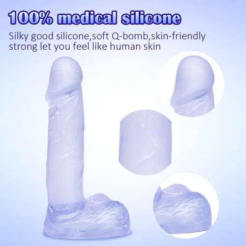 Mini consolador realista de silicona de 4 pulgadas, tapón anal para principiantes, consolador suave con eje curvado y bolas, juguete sexual para