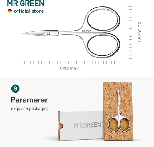 Miniatura 6 de MR.GREEN Tijeras de cejas Cuchilla curvada Cutícula Facial Hair Tijeras Profesional Acero Inoxidable Manicura Trimmer Removedor de Pelo (Mr-2001)