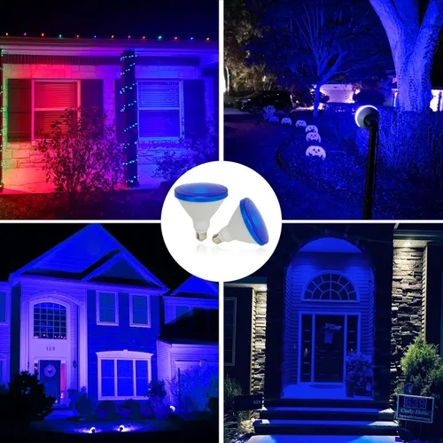 Miniatura 3 de Paquete de 2 bombillas LED Par38, 15 W (equivalente a 100 vatios), luces LED de base E26, decoración de fiestas, porche, iluminación del hogar, Azul