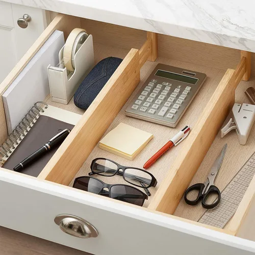 Miniatura 3 de Fabsome Divisores de cajón, 6 unidades, organizadores de cocina de bambú ajustables de 17 a 22 pulgadas, separadores de tocador de madera
