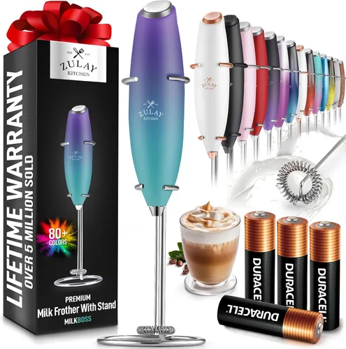 Miniatura 617 de Zulay Milk Boss Espumador de leche potente manual, hace espuma para latte, batidor para mezclar bebidas, café, miniespumador para capuchino, frappé