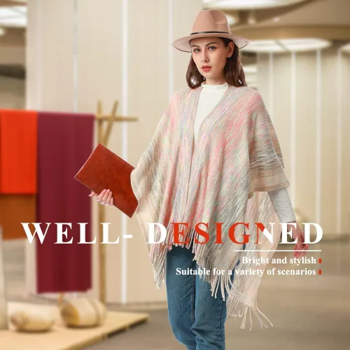 Miniatura 3 de Women's Knit Shawl Wraps, Knitted Poncho Cape Open Front Cardigan Sweater with Tassel for Spring Fall Winter