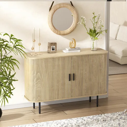 Miniatura 16 de FiveWillowise Gabinete de Bar de Café Negro con Almacenamiento, Gabinete de Licores y Vinos Acanalado con Puertas Corredizas, Portavasos