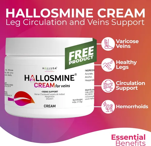 Miniatura 5 de Hallosmine Advance Diosmin 1000 mg + crema gratis para venas, soporte para la circulación, venas, piernas pesadas y venas varicosas – Castaño