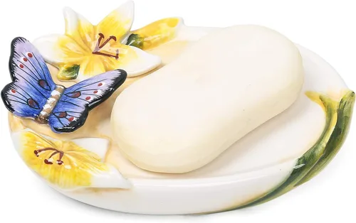 Miniatura 4 de Jabonera de cerámica, para baño, bañera y fregadero de cocina, diseño 3D de mariposa y lirio