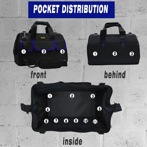 Miniatura 4 de FASTECH Bolsa de herramientas de 20 pulgadas, bolsa de herramientas grande, impermeable, kit de herramientas de boca ancha, organizador de bolsa