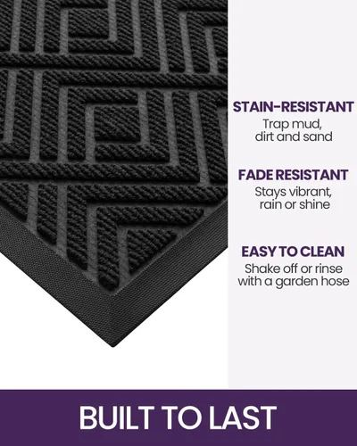 Miniatura 3 de DEXI Tapete para puerta delantera, entrada exterior, 17 x 29 pulgadas, tapete de goma para puerta trasera, resistente, antideslizante de perfil negro