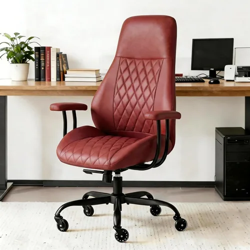 Miniatura 9 de Silla de oficina, silla ergonómica para computadora, silla de escritorio de cuero con soporte lumbar y ruedas de goma, silla ejecutiva de mediados
