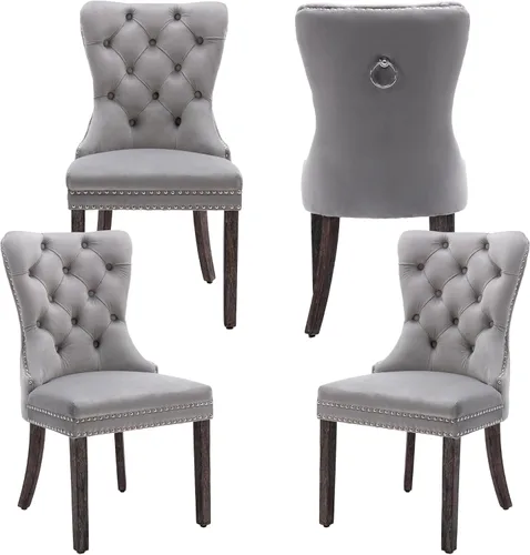 Miniatura 10 de Sillas de Comedor de Terciopelo Juego de 4, Colección Nikki Sillas de Comedor con Patas de Acero Inoxidable Plateado y Anilla, Silla Lateral de Lujo