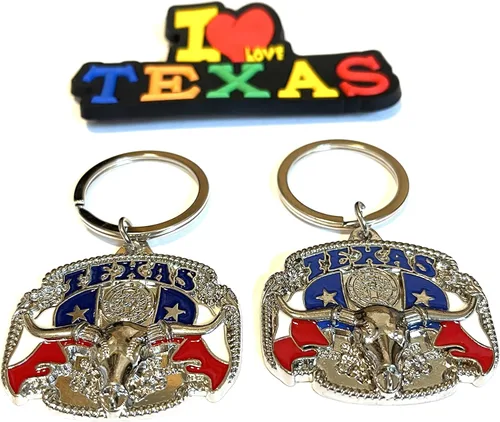 Miniatura 21 de Juego de 2 llaveros de recuerdo de Texas con imán para nevera con texto en inglés "I Love Texas", Diseño de horizonte de Dallas, Mediana