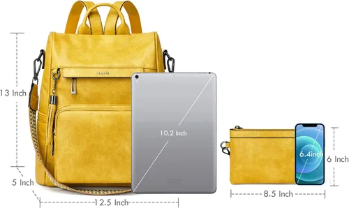 Miniatura 6 de Shrrie - Mochila de cuero antirrobo, mochila de viaje para mujer, bolsa de hombro para mujer
