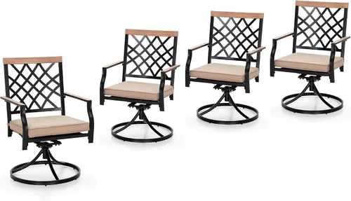 Miniatura 14 de PHI VILLA Juego de 2 sillas giratorias de metal para exteriores, sillas de comedor con cojín, juego de muebles para jardín, patio trasero, bistró