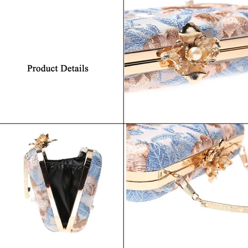 Miniatura 5 de Bolso de noche con bordado floral vintage para mujer, bolso de hombro para boda, fiesta, baile de graduación