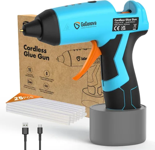 Miniatura 7 de GoGonova - Pistola de pegamento caliente inalámbrica, precalentamiento rápido de 15 Ah, batería incorporada, pistola de pegamento termofusible, Azul