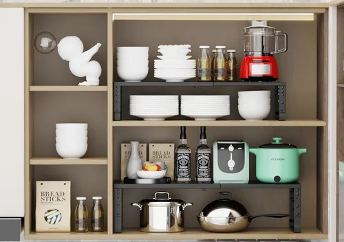Miniatura 4 de Jojocross Organizador de estante de especias apilable y expandible para gabinete de cocina, estante de mostrador ajustable, encimera, despensa, 3
