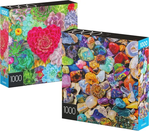 Paquete de 2 rompecabezas de 1000 piezas, suculentas, rocas y minerales, rompecabezas para adultos y niños a partir de 8 años, exclusivo de Amazon