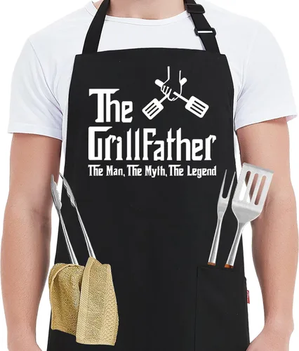 Miniatura 12 de Kaidouma Delantales de cocina divertidos para hombres - A cocinar - Delantales de chef de cocina para hombres en negro, divertidos, para parrilla