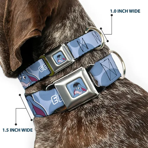 Miniatura 2 de Disney - Collar para mascotas, collar de perro, hebilla de cinturón de seguridad, Winnie The Pooh Eeyore Text and Expression Close Up Dot Blues, 9.5