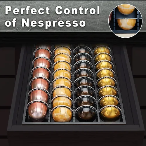 Miniatura 4 de MinBoo Soporte de Almacenamiento de Cápsulas de Café de Bambú con Cajón Insertable para Mostrador Compatible con Cápsulas Vertuoline para Cocina