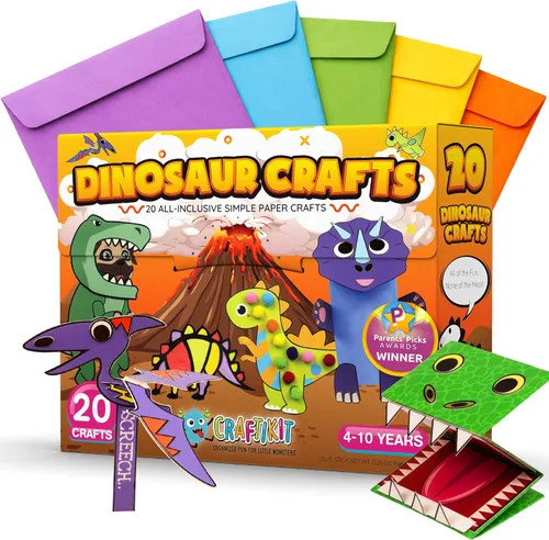 Craftikit® - Kit de 20 manualidades de dinosaurios para niños, manualidades de dinosaurios divertidas y todo incluido para niños de 3 a 5 años, kit