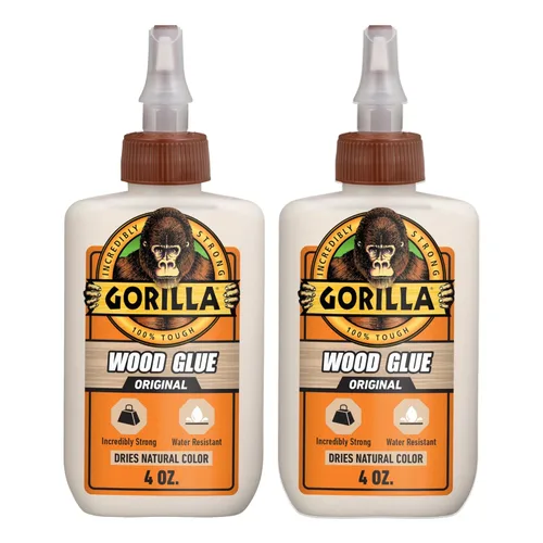 Gorilla Pegamento para madera, color madera natural, botella de 4 onzas (paquete de 2) – Resistente al agua para proyectos y reparaciones en