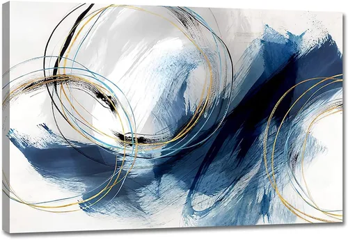 Miniatura 11 de Lienzo abstracto grande para pared, pinturas artísticas modernas de acuarela, fantasía negra y azul, graffiti colorido sobre fondo blanco