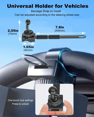 Miniatura 4 de Soporte de teléfono para volante para automóvil [nunca se cae] Ajuste de 360° Soporte de teléfono para volante para camioneta/Tesla/Pickup/carrito