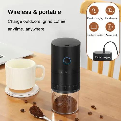 Molinillo de Café Eléctrico Portátil con Rebaba con 38 Configuraciones de Molienda Ajustables - Rebaba Cónica de Núcleo Cerámico Recargable por USB,