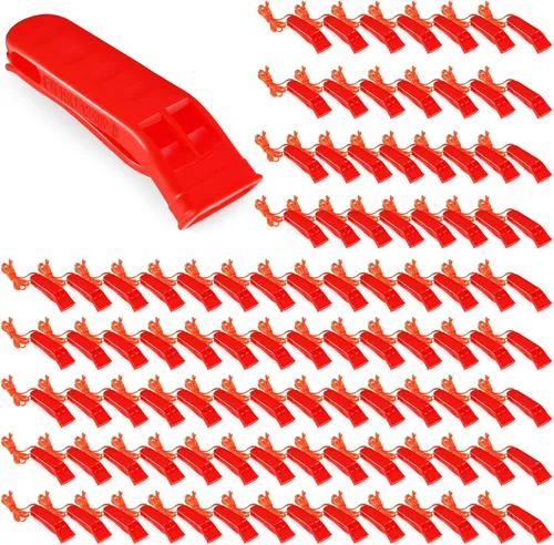 100 Piezas de Silbatos de Emergencia con Cordón Silbatos de Seguridad y Supervivencia Sonido Fuerte para Seguridad, Camping, Senderismo, Navegación,