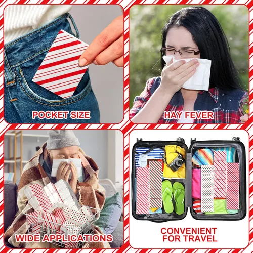 Miniatura 6 de Ctosree 50 paquetes de pañuelos de bolsillo navideños de Candy Cane, paquetes de viaje al por mayor de 500 hojas, pañuelos faciales pequeños