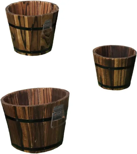 Maceta de madera para suculentas, 3 piezas, macetero grande para suculentas, para exteriores, macetas redondas rústicas, macetas de madera rústicas,