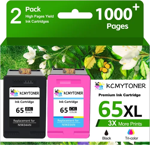 65XL Paquete combinado de cartuchos de tinta negro y color compatible con HP 65 N9K04AN N9K03AN Uso para HP Envy 5052 5055 5058 Deskjet 2624 2652 1