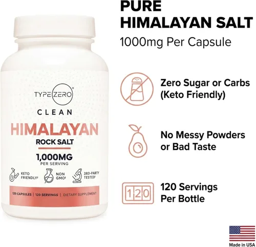 Miniatura 3 de Type Zero Cápsulas de sal de roca del Himalaya (120 cápsulas) (1000 mg por porción)