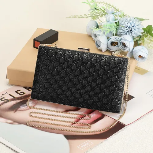 Miniatura 7 de Bolsos de mano de noche para mujer, bolso de noche formal tejido de piel sintética, bolso cruzado de hombro trenzado para fiesta de boda