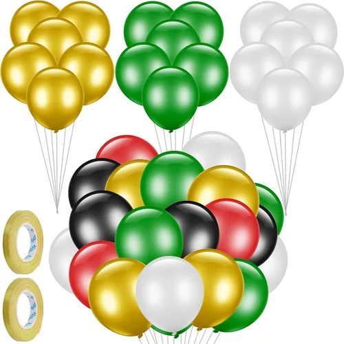 Miniatura 8 de Gejoy 60 globos de látex de confeti rojo y negro de 12 pulgadas con cinta para decoración del día de la independencia de la libertad, suministros