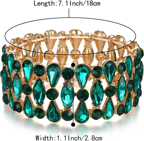 Miniatura 5 de BriLove Pulsera elástica de diamantes de imitación de lágrima nupcial para novia