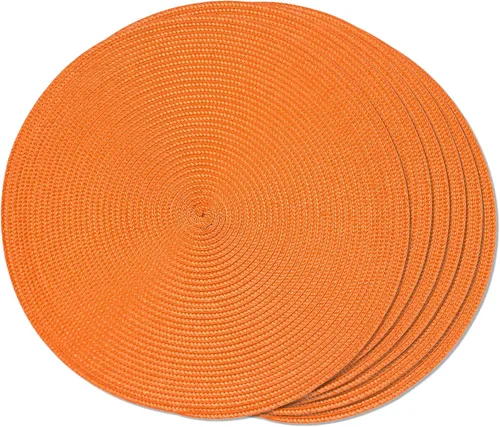 FunWheat Juego de 6 manteles individuales redondos trenzados para mesas de comedor, tejidos, lavables, antideslizantes, de 15 pulgadas (naranja, 6