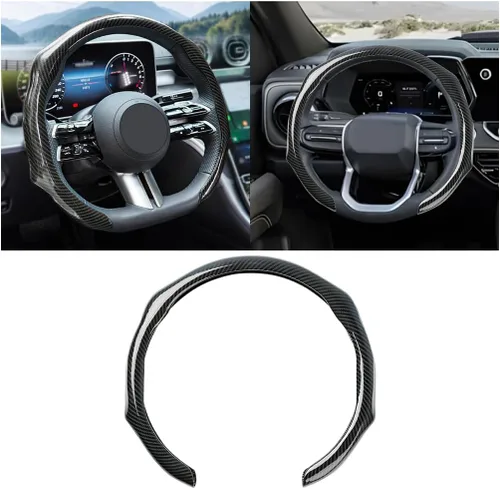 Miniatura 7 de Zpana Funda de fibra de carbono para volante de automóvil, funda de cuero antideslizante para volante de vehículo de 14.5-15 pulgadas, cómodo