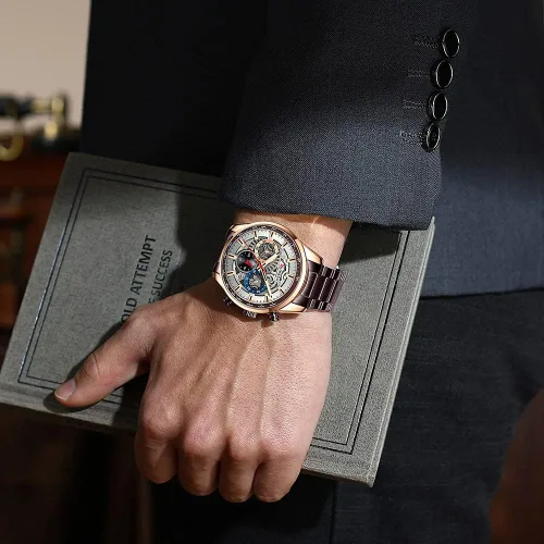 Miniatura 5 de FANMIS Reloj de pulsera de cuarzo analógico de acero inoxidable impermeable para hombre