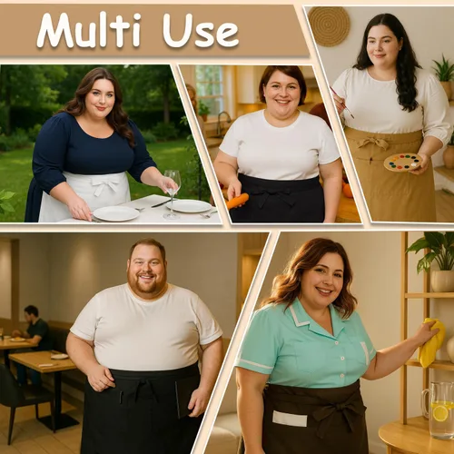 Miniatura 7 de Urby Delantales de cintura/medio para mujer con bolsillos talla grande delantal XL XXL o cintura W40+, mandiles para mujer para trabajo Blanco