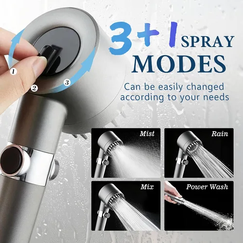 Miniatura 5 de Ion Drops Cabezal de Ducha Filtrado con Portátil, Flujo de Agua de Alta Presión y 3 Modos de Rociado, 5 Filtros Reemplazables, 2 Mangueras de Lavado