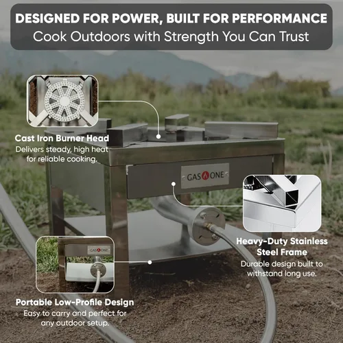 Miniatura 4 de GasOne Quemador Cocinador de Propano de Acero Inoxidable Con Regulador con Manguera Trenzada de Acero Para Cocinar al Aire Libre, Freír Pavo