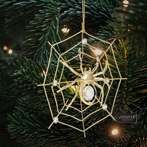 Miniatura 3 de Juego de 2 adornos de araña, chapados en oro de 24 quilates, adorno colgante con tachuelas de cristal y adorno multidimensional de araña 5D