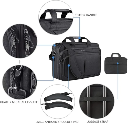 Miniatura 6 de KROSER Maletín ligero expandible para laptop de 17.3 pulgadas, bolsa de trabajo de negocios premium repelente al agua para viajes/mujeres/hombres