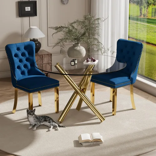Miniatura 39 de Juego pequeño de mesa redonda con tapa de vidrio transparente para 2, 36'' Juego moderno de lujo para cenas circulares, 3 piezas Juego minimalista