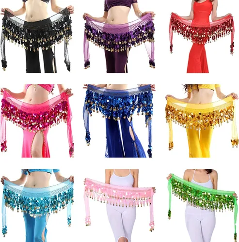Miniatura 2 de Pañuelo para danza del vientre, falda para danza del vientre, monedas de lentejuelas brillantes, disfraces de bailarina del vientre para mujer